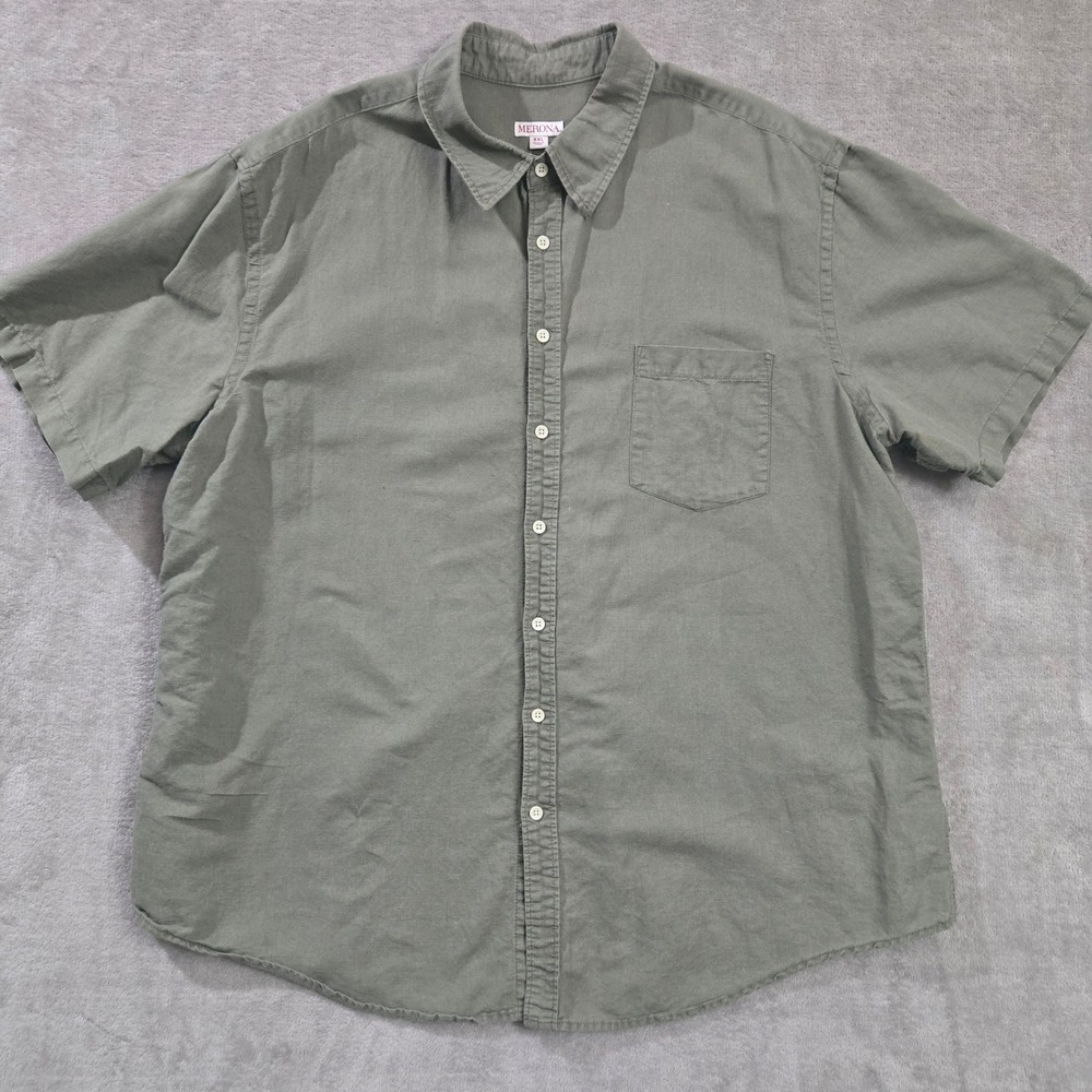Merona Linen Blend Shirt‎ Men 2X Coastal Casual Safari Beach Sustainable Relaxed